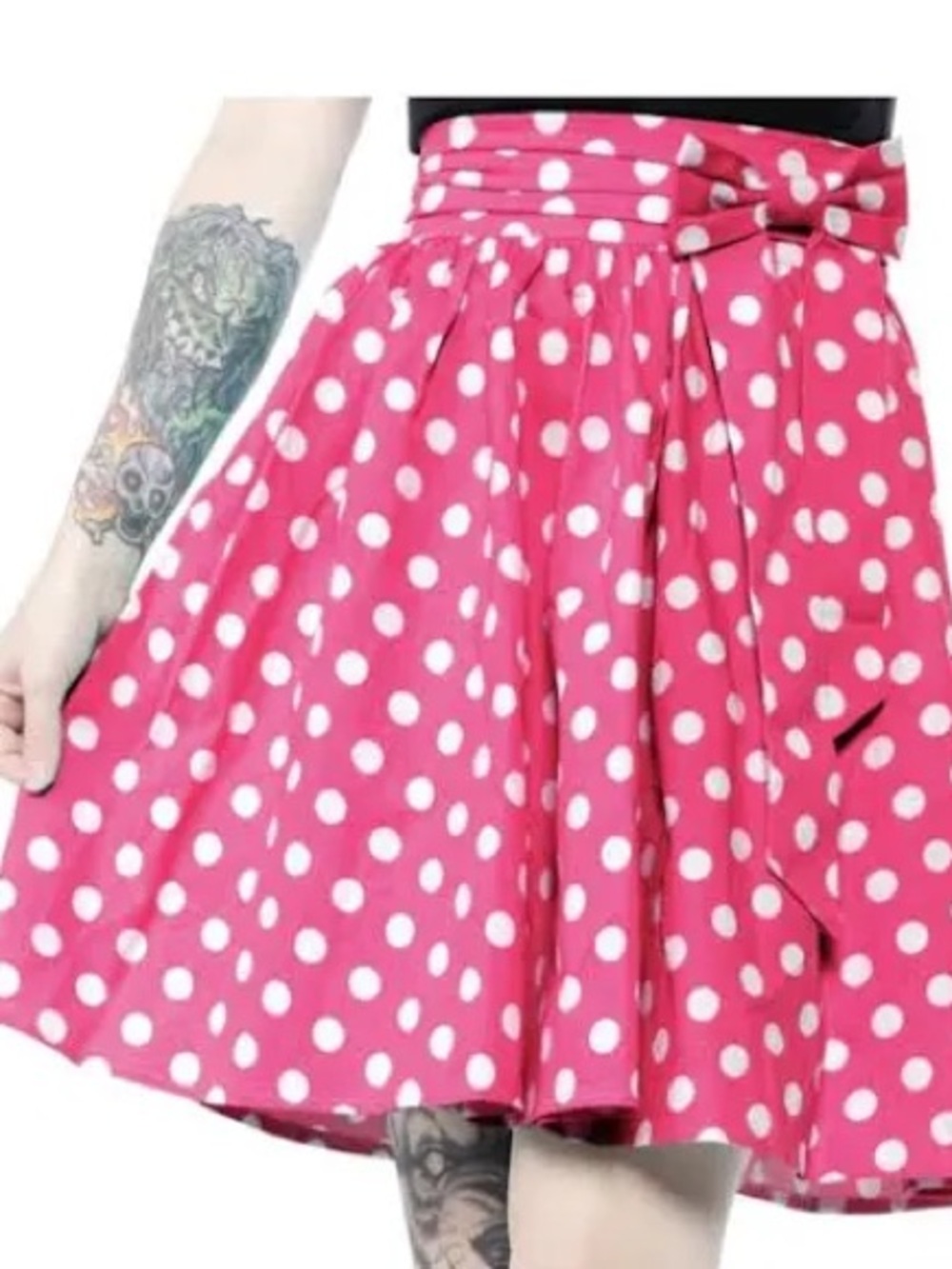 Sourpuss Pink w/White Polka Dot A-Line Skirt with Removable Bow